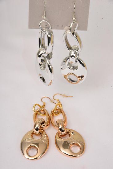 Earrings Chain Style Gold  Silver Mix / 12 pair = Dozen Fish Hook , Size - 2.5" x 1" Wide , 6 Gold , 6 Silver Mix , Earring Card & OPP bag & UPC Code