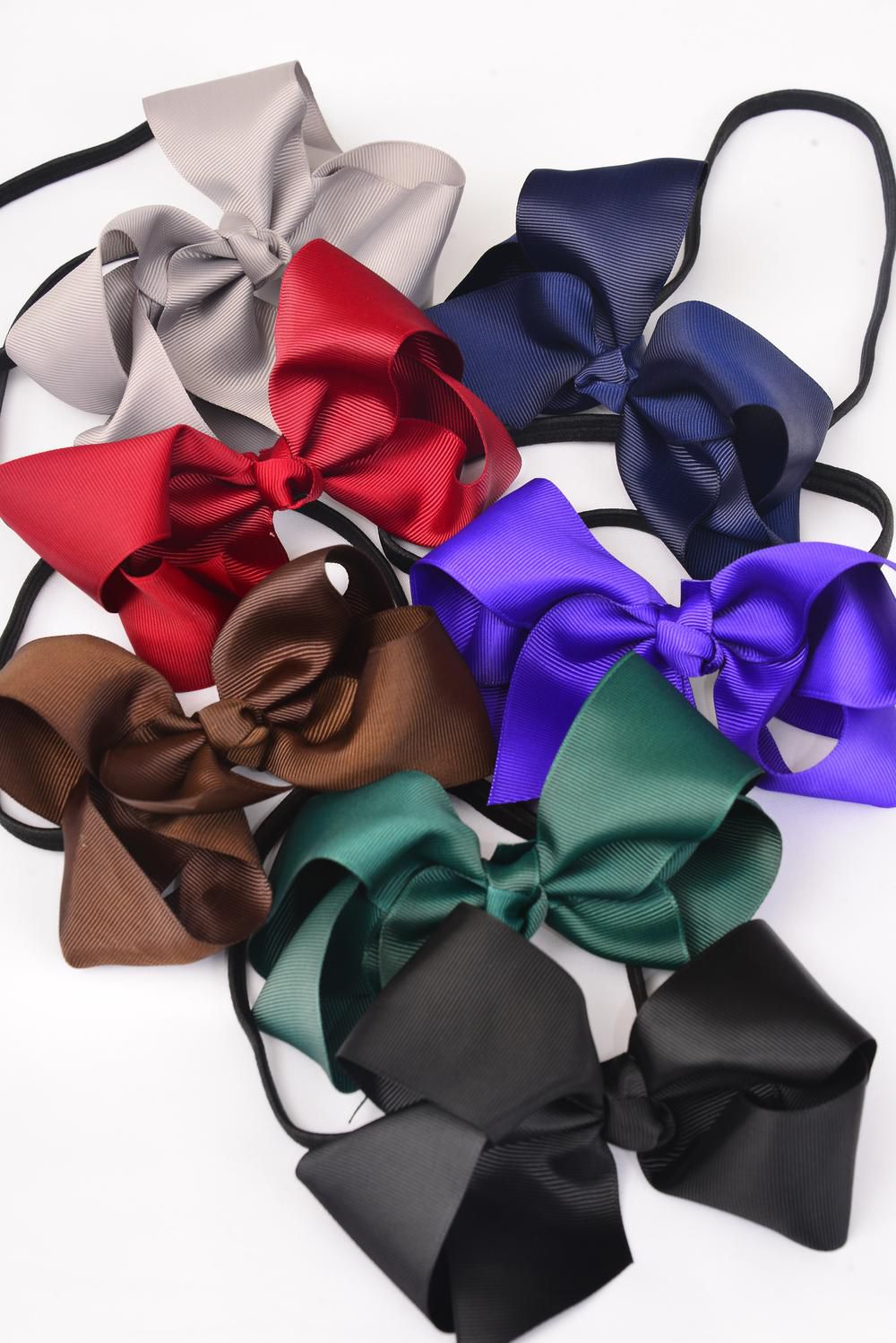 Elastic Headband Jumbo Bow Dark Multi Grosgrain Bow tie/DZ **Dark Multi