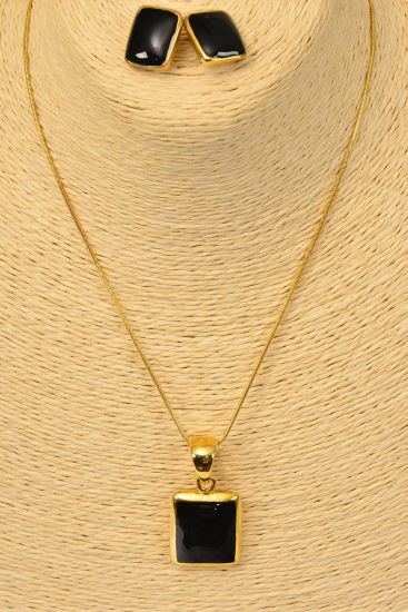 Necklace Sets Snack Chain Gold Black Enamel Pendant / Sets Gold Black , Post , Size - 24" Chain , Display Card & OPP Bag & UPC Code
