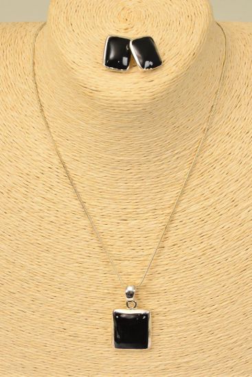 Necklace Sets Snack Chain Silver Black Enamel Pendant / Sets  Silver Black , Post , Size - 24" Chain , Display Card & OPP Bag & UPC Code