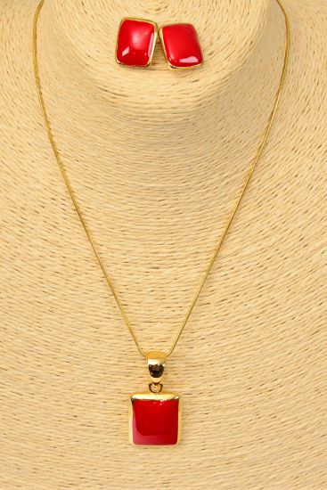 Necklace Sets Gold Snake Chain Red Enamel Pendant / Sets Gold Red , Post , Size - 24" Chain , Display Card & OPP Bag & UPC Code