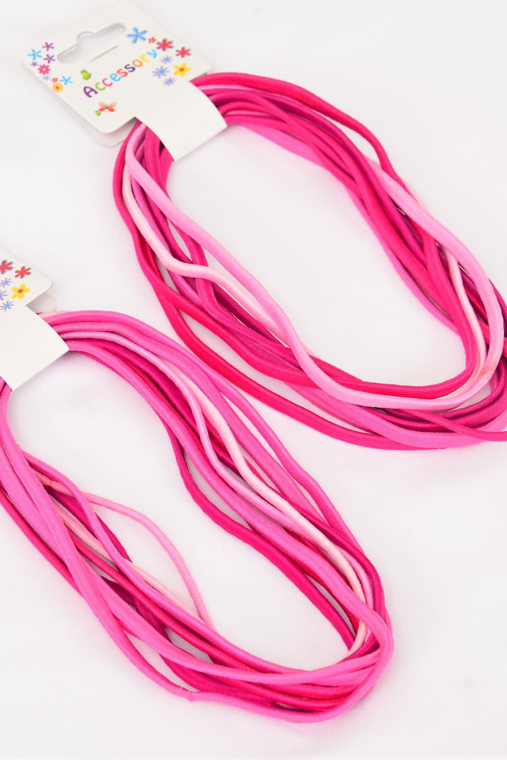 Elastic Headband 9 Strings Pink Mix/DZ **Pink Mix** NO METAL,Size15"x