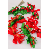 Hair Bow Large Xmas Loop Bow Satin Holly &amp; Polka-dots Mix Grosgrain/DZ Alligator Clip, Bow Size-4.5&quot;x 3.5&quot; Wide,2 of Pattern Asst,Display Card &amp; UPC Code,W Clear Box