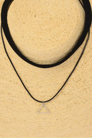 Necklace Choker 2 Strand Black Faux Suede Triangle Charm /  12 pcs = Dozen Size - 14" Extension Chain , Display Card & OPP Bag & UPC Code