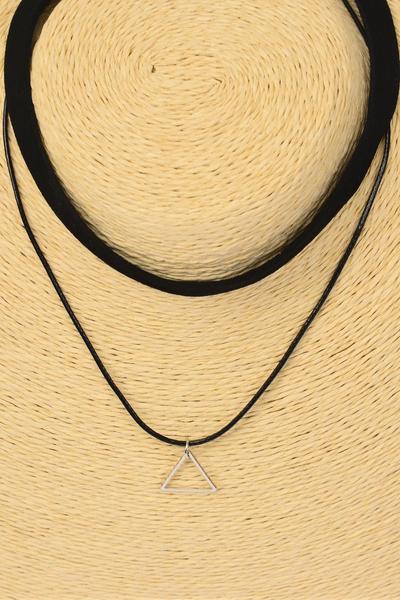 Necklace Choker 2 Strand Black Faux Suede Triangle Charm /  12 pcs = Dozen Size - 14" Extension Chain , Display Card & OPP Bag & UPC Code