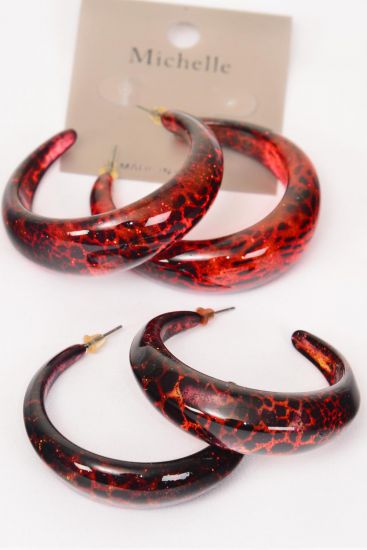 Earrings Poly Hoop Cheetah Print / 12 pair = Dozen  Post , Size - 1.75" Wide , Earring Card & OPP Bag & UPC Code