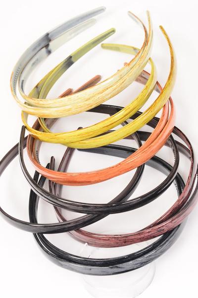 Headband Horseshoe Acrylic 24 pcs Brush Stroked Wood Finish Inner Pack of 2 / 24 pcs = Dozen 2 of each Color Mix , Hang Tag & Individual Opp bag & UPC Code , 2 pcs per Card , 12 card=Dozen