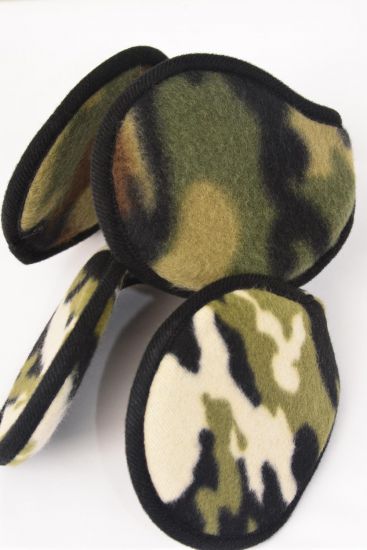 Earmuffs Polar Fleece Camouflage Flexible / 12 pcs = Dozen  Camo , Flexible , 6 of each Pattern Asst , Hang Tag & UPC Code