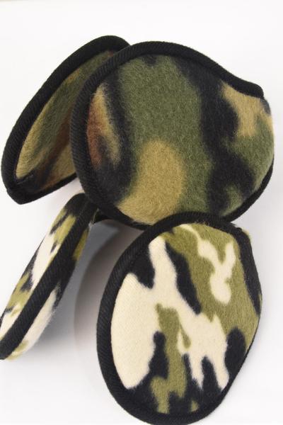 Earmuffs Polar Fleece Camouflage Flexible / 12 pcs = Dozen  Camo , Flexible , 6 of each Pattern Asst , Hang Tag & UPC Code