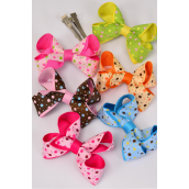 Hair Bow Double Layered Polka dots Grosgrain Bow-tie Multi/DZ **Multi** Alligator Clip,Size-3.5" x 2.5" Wide,2 of each Color Asst,Clip Strip & UPC Code