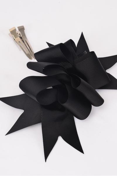 Hair Bow Jumbo Grosgrain Bowtie Black / 12 pcs bow = Dozen Black , Alligator Clip , Bow - 6" x 5" Wide , Clip Strip & UPC Code