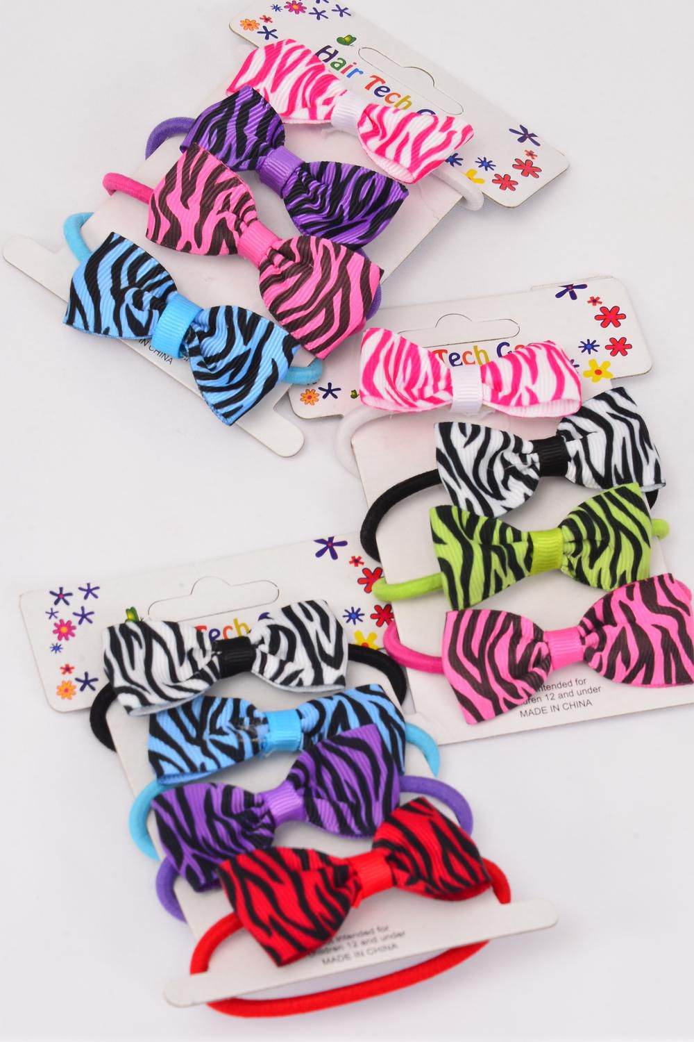 Elastic Hair Ties Grosgrain Bowtie 4 pcs Zebra Multi/DZ **Elastic