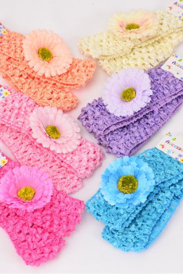 Ballerina Headband 24 pcs Daisy Flower / 12 card = Dozen Stretch , Ballerina - 1.5" Wide , Flower - 2" Wide , 2 of each Color Asst , Hang Tag & UPC Code