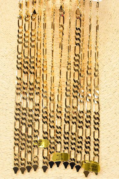 Bracelet Chain Figaro Chain 8 inch 7.5 mm Wide Bracelet / 12 pcs = Dozen Size - 7.5 mm Wide , 8" Long , Hang Tag & OPP bag , Choose Gold or Silver Finishes