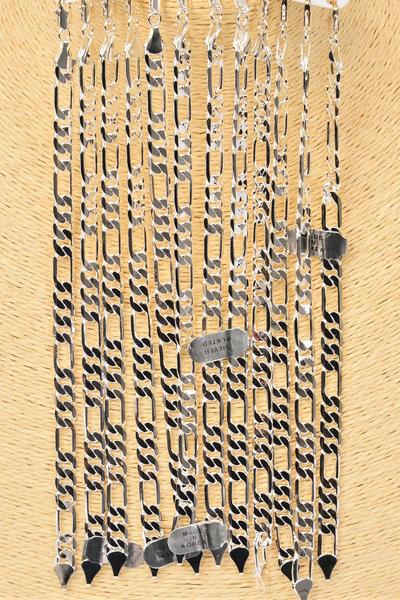 Bracelet Chain Figaro Chain 8 inch 7.5 mm Wide Bracelet / 12 pcs = Dozen Size - 7.5 mm Wide , 8" Long , Hang Tag & OPP bag , Choose Gold or Silver Finishes