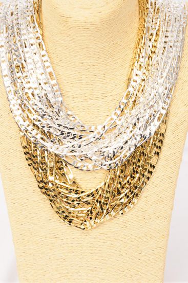 Chain Necklace Figaro Chain 24 inch 7 mm Wide Silver / 12 pcs = Dozen Silver , Size - 24", 7 mm Wide , Hang Tag & OPP Bag , Choose Gold or Silver fiinishes