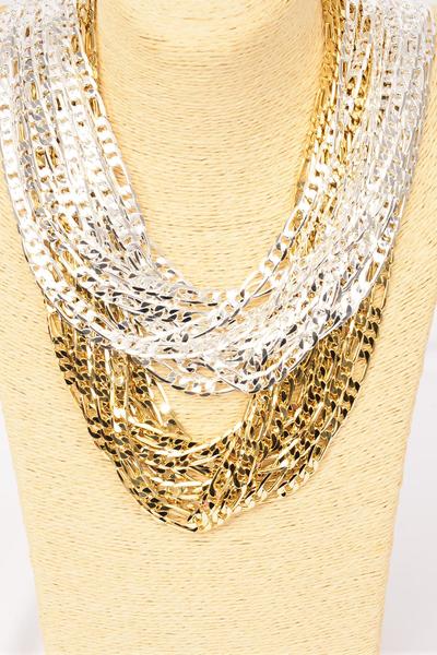 Chain Figaro Chain Necklace 24 inch 7 mm Wide Silver / 12 pcs = Dozen Size-24", 7 mm Wide , Hang Tag & OPP Bag , Choose Gold or Silver fiinishes