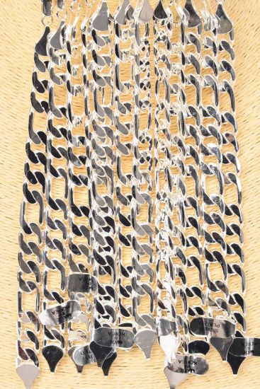 Bracelet Men 12 mm Basic Smooth Chunky Cuban Single Woven Four sided Chain Bracelet Silver / 12 pcs = Dozen Silver , Size - 8", 12 mm Wide , OPP Bag