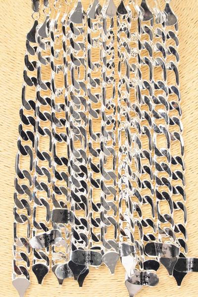 Bracelet Men 12 mm Basic Smooth Chunky Cuban Single Woven Four sided Chain Bracelet / 12 pcs = Dozen Size - 8" Long , 12 mm Wide , Hang Card & OPP Bag , Choose Gold Or Silver Finishes