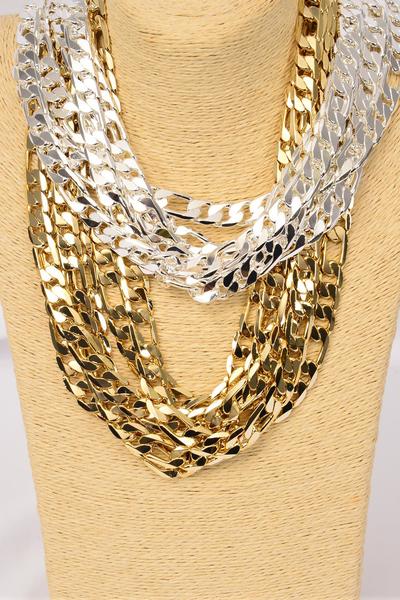 Chain Men's 20 inch Basic Smooth Chunky Cuban Chain Necklace Single Woven Four-sided Chain / 6 pcs = Pack Size-20" , 12 mm Wide , Choose Gold or Silver Finishes , OPP Bag , Choose Finishes