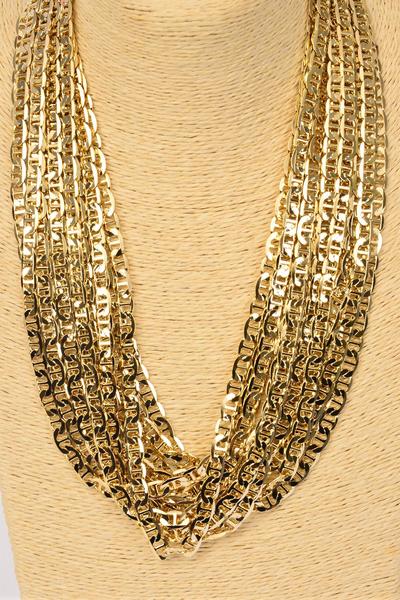 Chain Necklace Flat Mariner Chain 7 mm Wide 24 inch / 12 pcs = Dozen Size - 24", 7 mm Wide , Hang Tag & OPP Bag , Choose Gold or Silver Finishes