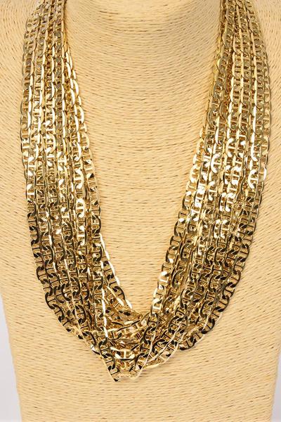 Chain Necklace Flat Mariner Chain 7 mm Wide 20 inch / 12 pcs = Dozen Size - 20", 7 mm Wide , Hang Tag & OPP Bag , Choose Gold or Silver Finishes