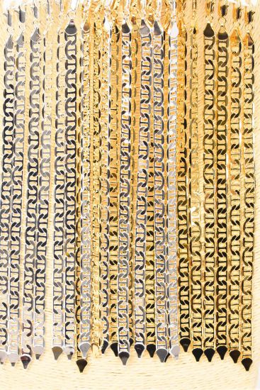 Chain Bracelet Flat Mariner 7 mm Wide 8 inch / 12 pcs = Dozen Size - 8" , 7 mm Wide , Hang Tag & OPP Bag  , Choose Gold or Silver Finishes