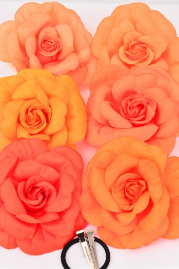 Flower Silk Flower Large Rose Orange Mix / 12 pcs Flower = Dozen Size - 5.5" Wide , Color - 2 Tangerine , 2 Tarrid Orange , 2 Russet Orange , 2 Autumn Orange , 2 Sunset Orange , 2 Mandarin Orange Mix .