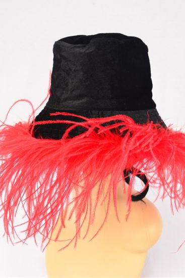 Hat Black Velvet Red Feathers / PC  ONE SIZE , OPP Bag