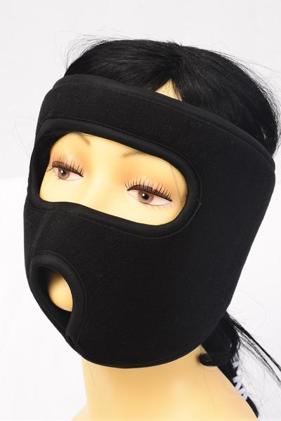 Winter Fleece Face Mask Windproof Black Heavy Weight / 12 pcs = Dozen  Unisex , Black , Hang Tag  With OPP Bag & UPC Code