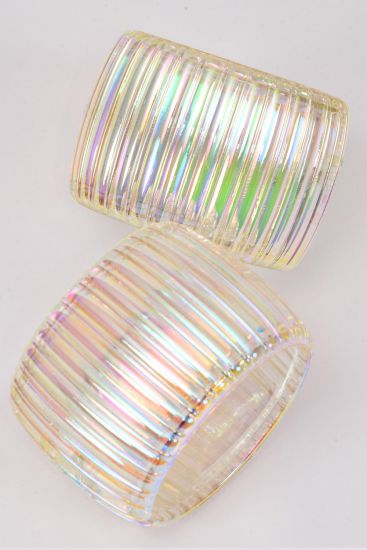 Bracelet Bangle Hinge Acrylic Wide Iridescent / 12 pcs = Dozen Hinge , Size - 2.75" x 2" Dia Wide , Hang Tag & OPP bag & UPC Code