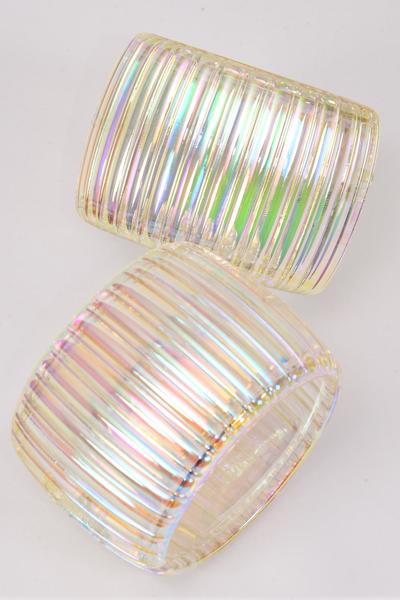 Bracelet Bangle Hinge Acrylic Wide Iridescent / 12 pcs = Dozen Hinge , Size - 2.75" x 2" Dia Wide , Hang Tag & OPP bag & UPC Code