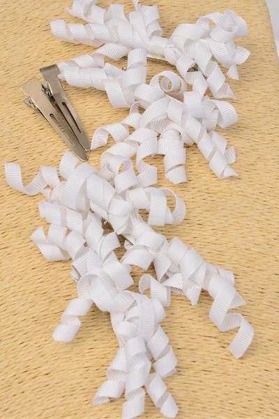 Hair Bow 24 pcs Twirl Grosgrain White / 24 pcs Bow = Dozen  Alligator Clip , Size - 3.5" x 3" Wide , Display Card & UPC Code , Clear Box , 2 pcs per Card , 12 card = Dozen