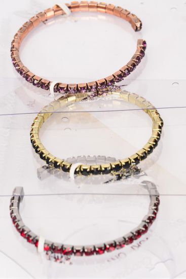 Bracelet Cuff Tennis Rhinestones Flexible / 12 PCS = Dozen  Flexible , Stackable , Display Card & OPP Bag & UPC Code , Choose Colors