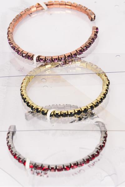 Bracelet Cuff Tennis Rhinestones Flexible / 12 PCS = Dozen  Flexible , Stackable , Display Card & OPP Bag & UPC Code , Choose Colors