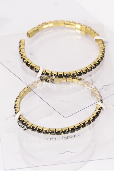 Bracelet Cuff Tennis Rhinestones Flexible Black / 12 PCS = Dozen Black , Flexible , Stackable , Display Card & OPP bag & UPC Code