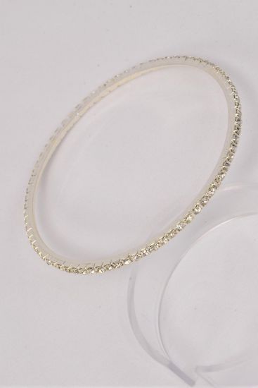 Bracelet Bangle Rhinestone all Around Silver Clear / 12 pcs = Dozen Silver , Size - 2.75" Dia Wide , Opp Bag & UPC Code