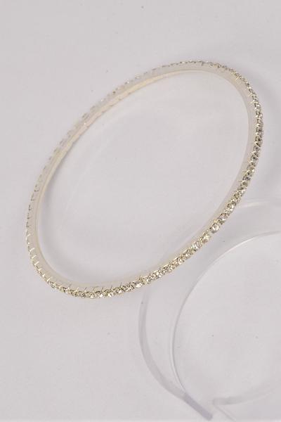 Bracelet Bangle Clear Rhinestone all Around Silver / 12 pcs = Dozen  Silver , Size - 2.75" Dia Wide , Opp Bag & UPC Code