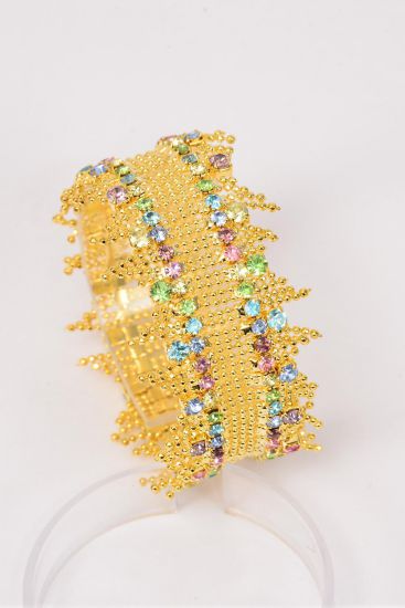 Bracelet Mesh Rhinestones Stretch Pastel / PC Pastel , Stretch ,  Width - 1.25", Display Card & OPP Bag & UPC Code 