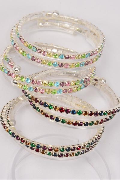Bracelet Wrap Around Rhinestones Flexible / 12 pcs = Dozen Flexible ,  Hang Tag & OPP Bag , Choose Colours