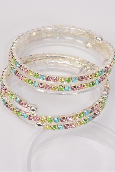 Bracelet Wrap Around Rhinestones Flexible / 12 pcs = Dozen Flexible ,  Hang Tag & OPP Bag , Choose Colours