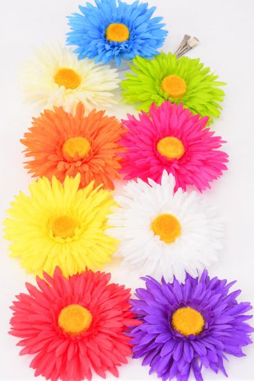 Flower Silk Flower Large Daisy Flower Pastel Life Like / 12 pcs Flower = Dozen  Size - 6" , Alligator Clip & Brooch & Elastic Pony , 2 Hot Pink , 2 Yellow , 2 Pink , 2 Peach , 1 Blue , 1 Lavender , 1 White , 1 Lime Color Mix