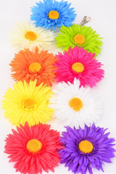 Flower Silk Flower Large Daisy Flower Pastel Life Like / 12 pcs Flower = Dozen  Size - 6" , Alligator Clip & Brooch & Elastic Pony , 2 Hot Pink , 2 Yellow , 2 Pink , 2 Peach , 1 Blue , 1 Lavender , 1 White , 1 Lime Color Mix