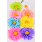 Silk Flower Large Daisy Flower  Pastel Life Like Alligator Clip &amp; Brooch &amp; Elastic Pony/DZ **Pastel** Size-6&quot; Wide,Alligator Clip &amp; Brooch &amp; Elastic Pony,2 Hot Pink,2 Yellow,2 Pink,2 Peach,1 Blue,1 Lavender,1 White,1 Lime,8 Color Asst
