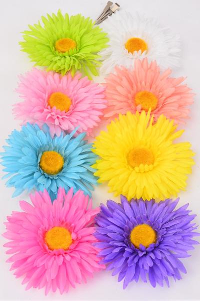 Flower Silk Flower Large Daisy Flower Pastel Life Like / 12 pcs Flower = Dozen  Size-6" Wide , Alligator Clip & Brooch & Elastic Pony , 2 Hot Pink , 2 Yellow , 2 Pink , 2 Peach , 1 Blue , 1 Lavender , 1 White , 1 Lime Color Asst