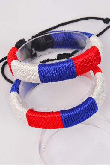 Bracelet Real Leather Band Woven Style Ombre Patriotic Adjustable / 12 pcs = Dozen  Unisex , Adjustable , Hang tag & OPP Bag & UPC Code