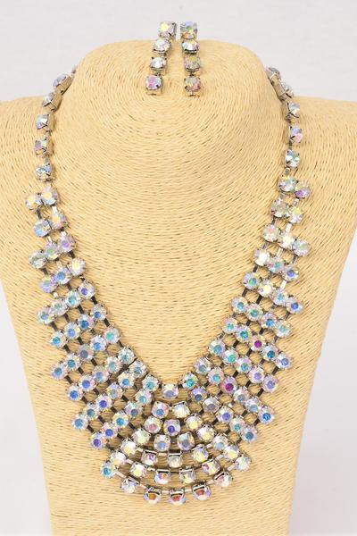 Necklace Sets Rhinestone / Sets Post , 18" W Extension Chain , Choose Colours , Black Velvet Display Card & OPP Bag & UPC Code