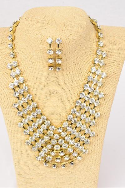 Necklace Sets Fancy Rhinestone Sets / 12 sets = Dozen Post , 18" W Extension Chain , Choose Colors , Black Velvet Display Card & OPP Bag & UPC Code