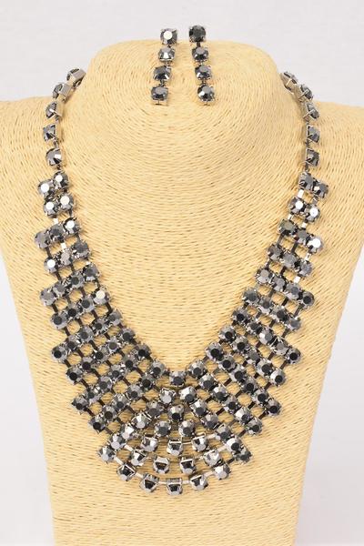 Necklace Sets Rhinestone / Sets Post , 18" W Extension Chain , Choose Colours , Black Velvet Display Card & OPP Bag & UPC Code