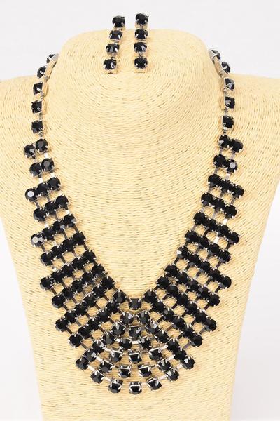 Necklace Sets Rhinestone / Sets Post , 18" W Extension Chain , Choose Colours , Black Velvet Display Card & OPP Bag & UPC Code